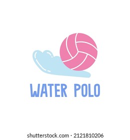 Water polo hand drawn lettering. Vector illustration with water polo ball. Can be used as logo, team emblem, in typographic and web design. Water sports and swimming pool concept.