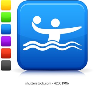 Water Polo icon on square internet button Six color options included.