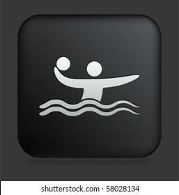 Water Polo Icon on Square Black Internet Button Original Illustration