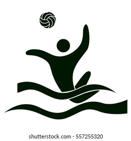 Water polo icon on white background. Black figure of an athlet. Person with ball.