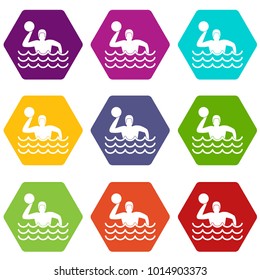 Water polo icon set many color hexahedron isolated on white vector illustration