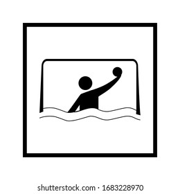 Water polo icon. Silhouette emblem of water polo. Logo professional sports in water. Monochrome template for poster, logo, ets. Design element. Vector illustration.