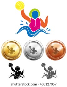 Water polo icon and sport medals illustration