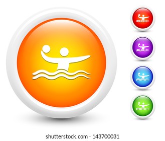 Water Polo Icons on Round Button Collection Original Illustration