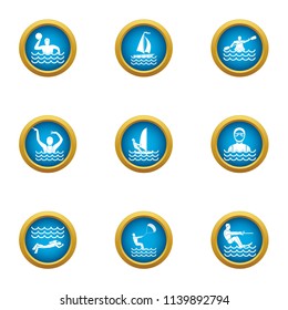 Water polo icons set. Flat set of 9 water polo vector icons for web isolated on white background