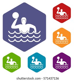 Water polo icons set rhombus in different colors isolated on white background