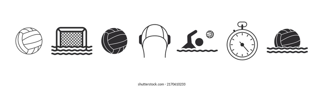 Water polo icons. Sports icons in simple style. Water polo elements for design. Vector icons