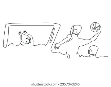 Water polo, illustration of athletes playing water polo in continuous line style. Water sport concept.