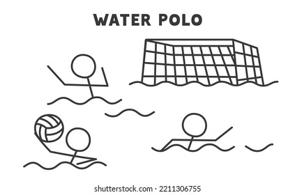 water polo kawaii doodle flat cartoon vector illustration