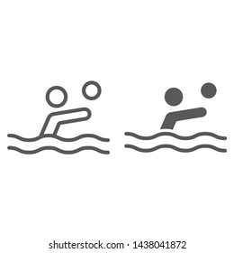 Water polo line and glyph icon, sport and water, swimmer with ball sign, vector graphics, a linear pattern on a white background, eps 10.