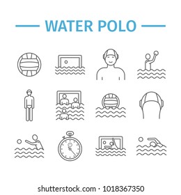 Water polo line icons. Vector sports signs.