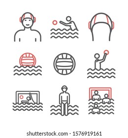 Water polo line icons. Vector sports signs.