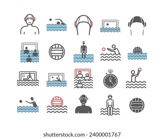 Water polo line icons. Vector sports signs.