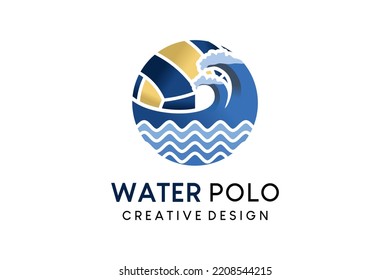 Water polo logo design, ball vector illustration combined with wave icon