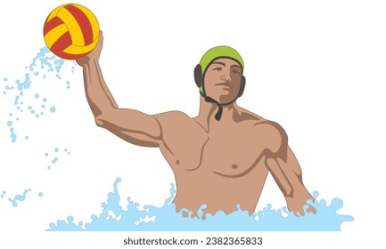 water polo male athlete throwing ball isolated on a white background