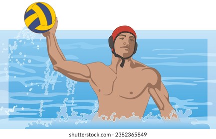 water polo male athlete throwing ball in swimming pool