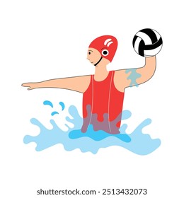 water polo match with a player, water polo match illustration