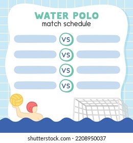 water polo match schedule border frame template kawaii doodle flat cartoon vector illustration