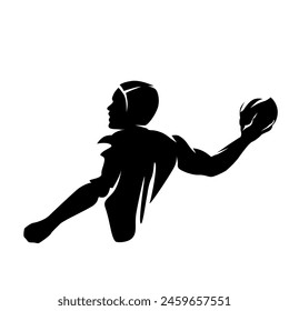 Wasserballspieler mit Ball, isolierte Vektorgrafik Silhouette