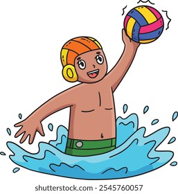 Jugador de waterpolo que coge la bola Clipart de dibujos animados