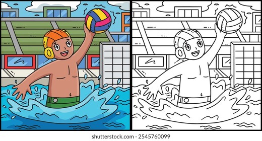 Water Polo Player Catching Ball Illustration