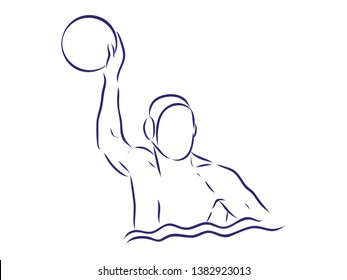 Water polo player, contour vector illustration