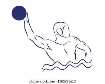 Water polo player, contour vector illustration