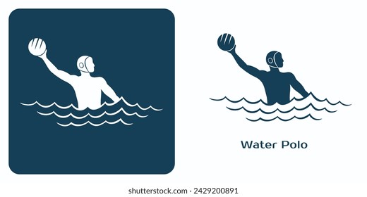 Water polo player emblem. Athlete throws the ball. One of the summer sports games pictograms set. Vector illustration.