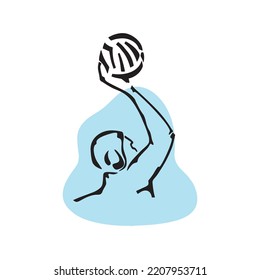 Water polo player. Hand drawn icon on blue background