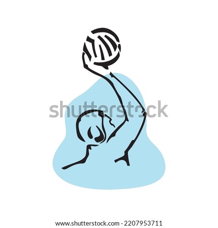 Water polo player. Hand drawn icon on blue background