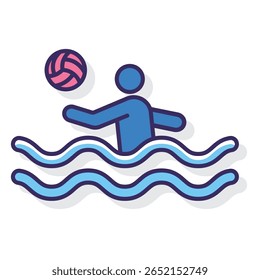 Water Polo Player Icon with Pink Ball and Blue Waves