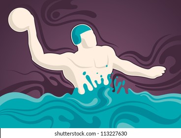 Water polo player illustration. Vector illustration.