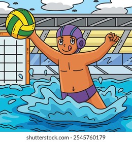 Water Polo Player Intercepting the Ball Colored 