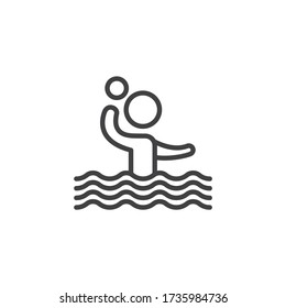 Water polo player line icon. linear style sign for mobile concept and web design. Man with ball in water outline vector icon. Symbol, logo illustration. Vector graphics