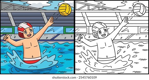 Water Polo Player Passing the Ball Illustration