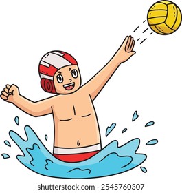 Jugador de waterpolo que pasa el Clipart de dibujos animados de la bola