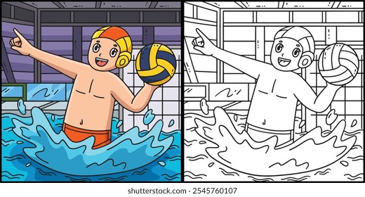 Water Polo Player Ready to Pass Ball Illustration