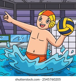 Water Polo Player Ready to Pass the Ball Colored 