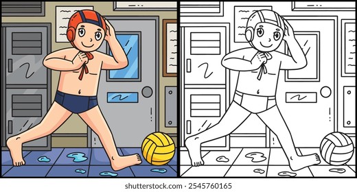  Water Polo Player Securing a Cap Illustration