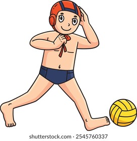 Water Polo Player Securing Cap with a Ball Clipart