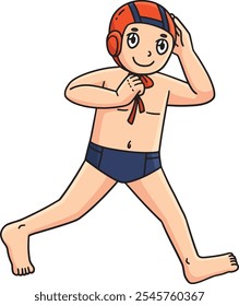 Water Polo Player Securing a Cap Cartoon Clipart