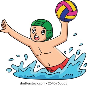 Jugador de waterpolo Natación con Clipart de mano de la bola