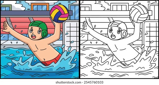 Jugador de waterpolo Bola de natación Ilustración de la mano