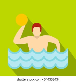 Water polo player in swimming pool icon. Flat illustration of water polo player in swimming pool vector icon for web