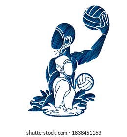 Water polo players  action cartoon graphic vector