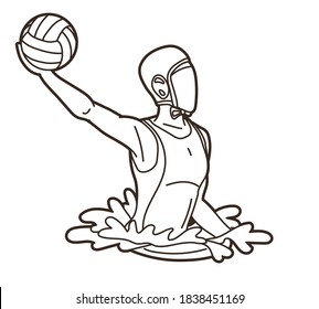 Water polo players  action cartoon graphic vector