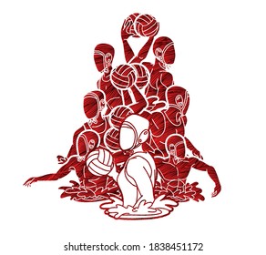 Water polo players  action cartoon graphic vector