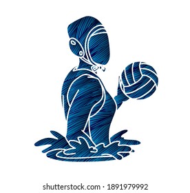 Water polo players action cartoon graphic vector	