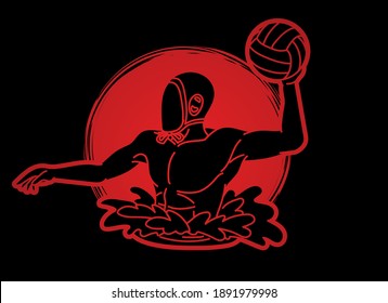 Water polo players action cartoon graphic vector	