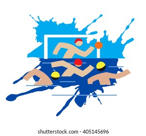 Water polo players.
Four water polo stylized player with on the grunge background. Vector available.
